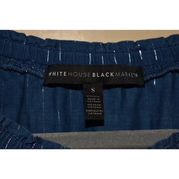 WHITE HOUSE‎ BLACK MARKET $78 Blue Metallic Stripe Peasant Blouse Small - Picture 4 of 4